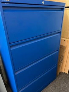 Used silverline 4 drawer side filing cabinet blue metal with keys