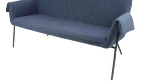 liana two seater sofa with black metal frame – mid-blue/ light grey